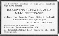 Overlijdensbericht Rudolphina Gosewina Alida MG (1873-1966)